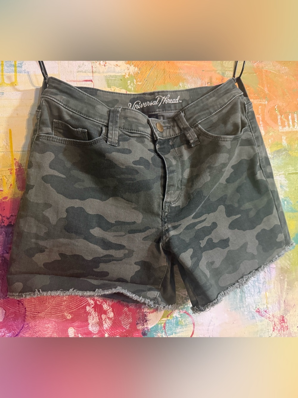 Universal Thread Camouflage Frayed Hem Jean Shorts - Green Camo💚🦌